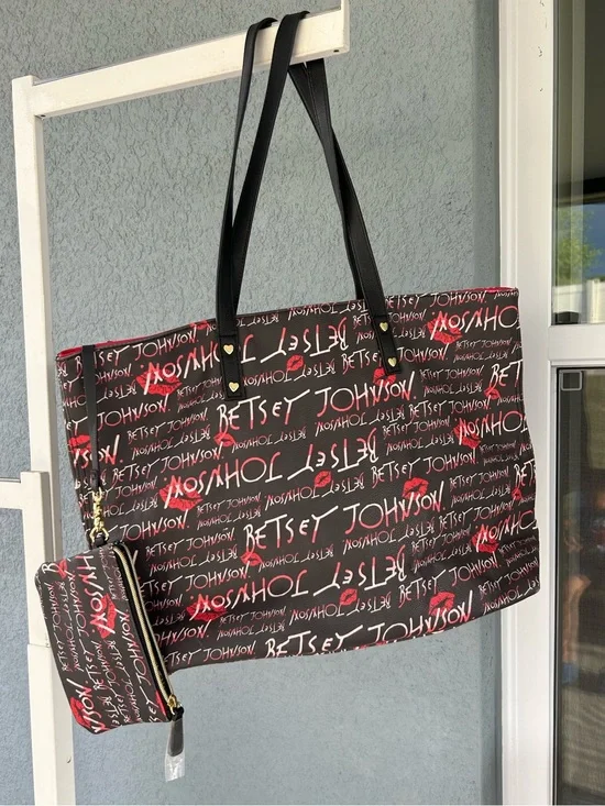 Betsy Johnson Large Tote Bag Monogram Matching Wristlet