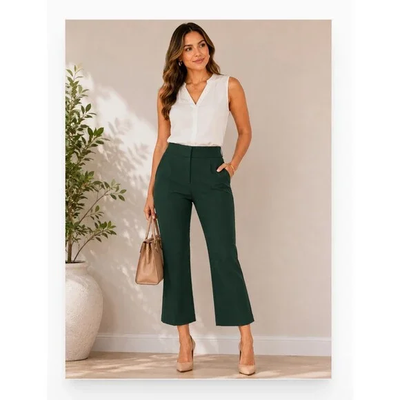 Veronica Beard Pants Womens 6 Green Twill Straight Leg Dress Work USA Trousers