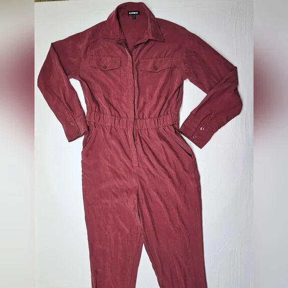 Express XS Jumpsuit Romper‎ Long Sleeve Utility Style Reddish Brown