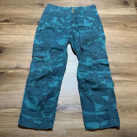 Anthropologie 25 PETITE Austin Cargo Utility Crop Pant Mid-Rise‎ Turquoise Green