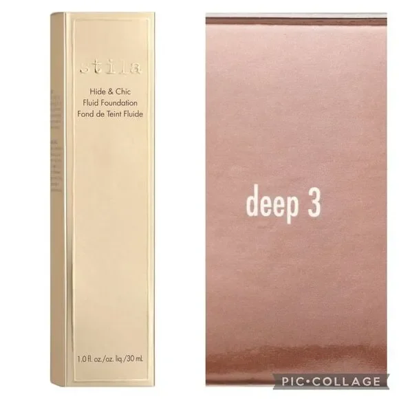 New Stila Hide & Chic Fluid Foundation Cosmetic Makeup, Deep 3