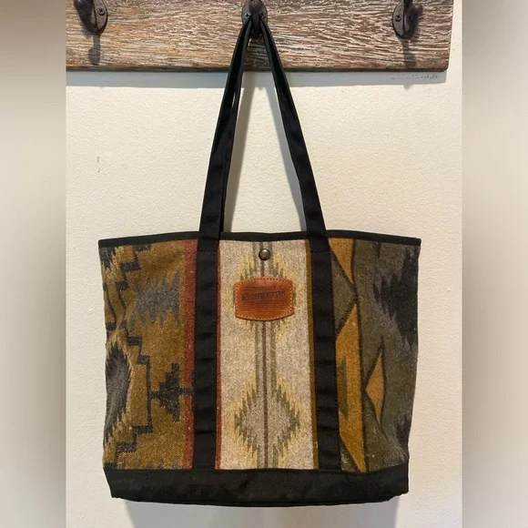 Pendleton Earth Colors Wool Native Aztec Pattern Tote Bag, Black Handbag