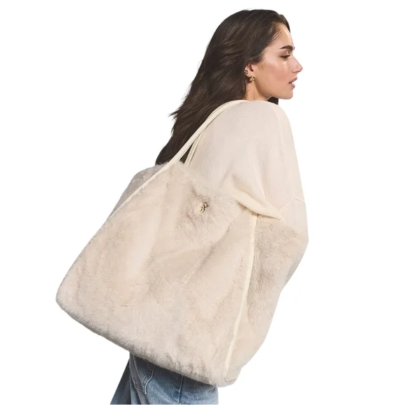 Victoria's Secret Cream Faux-Fur Tote Bag NWT