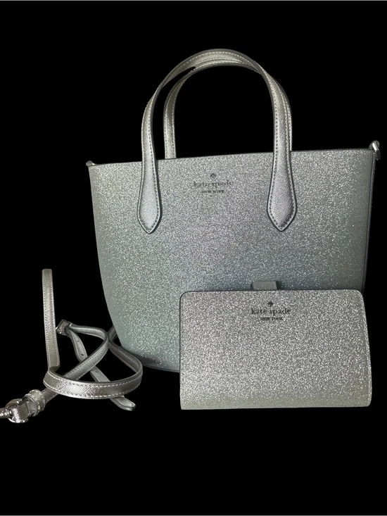 Kate Spade Silver Glitter Tote and Wallet Set NWOT