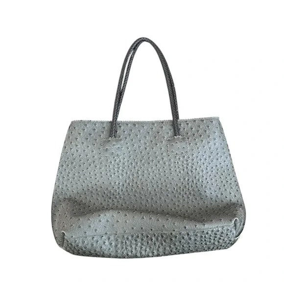 CC Boutique Ostrich Embossed Large Grey Tote with Braided Handles
