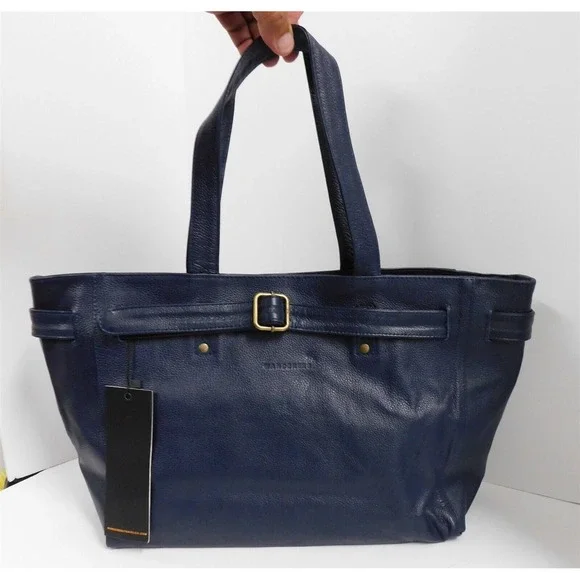 New Wanderers‎ Travel Company Navy Blue Leather Large Tote Shoulder Bag