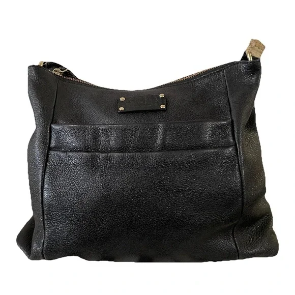 Kate Spade New York Black Pebbled Leather Shoulder Bag Glimmer Top Zip Tote READ