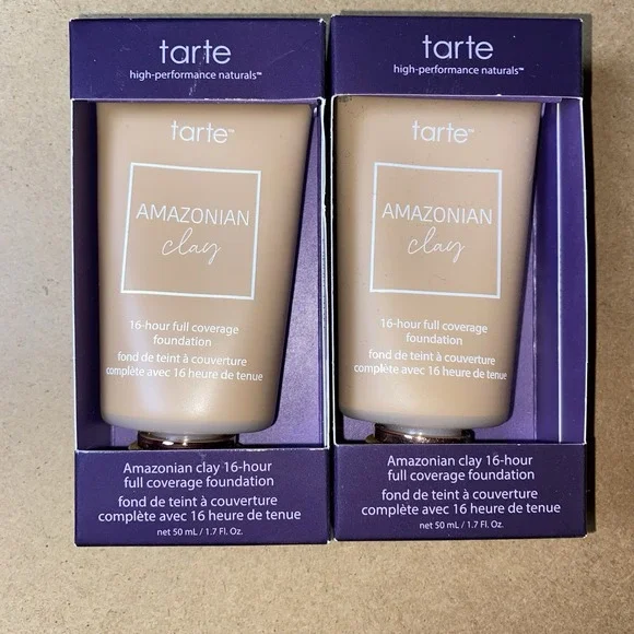 Tarte Amazonian Clay 16hr Full Coverage Foundation 46S Tan Deep Sand x2 1.7 F Oz