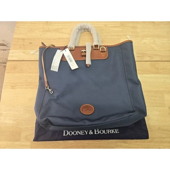 Dooney & Bourke Nylon Editor's Tote Navy Blue/Brown Leather