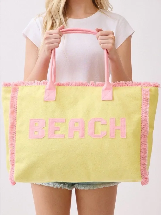 Beach Tote Bag - Pink & Yellow
