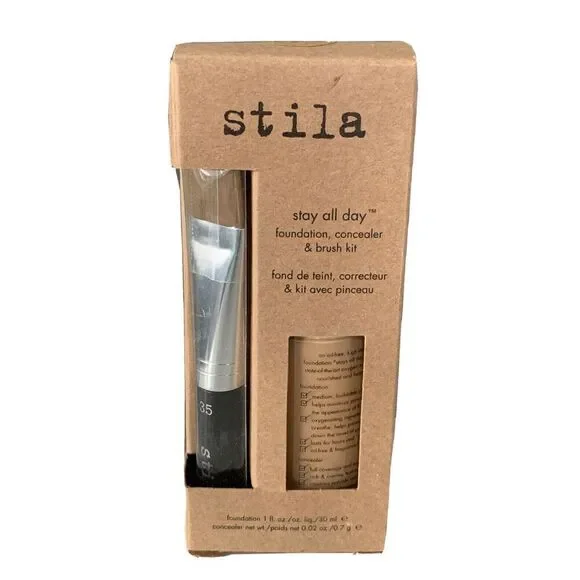 New Stila Stay All Day Foundation - Buff 7 - Concealer & Brush Kit Full Size 1oz