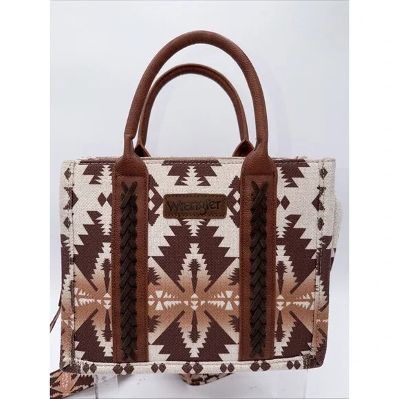 Wrangler Western Aztec Pattern Tote Bag Brown Beige Top Handle &‎ Strap Women