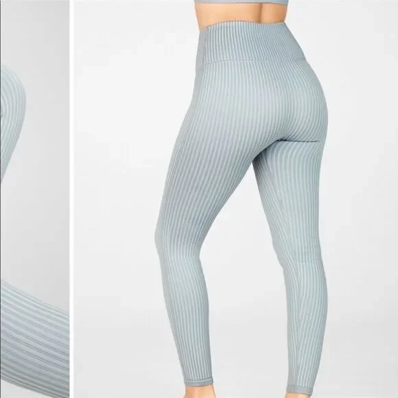 Fabletics High waisted seamless ribbon leggings. Color is hazy iris