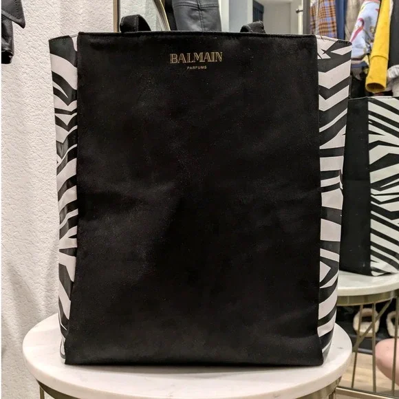 Balmain Parfums Black Zebra Print‎ Tote Bag Faux Suede BAZPA31