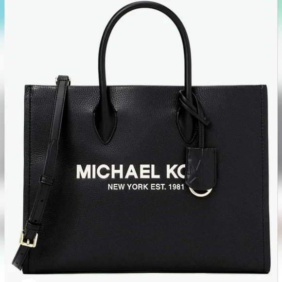 Michael Kors Medium Mirella Tote Bag Black Embossed Leather NWT