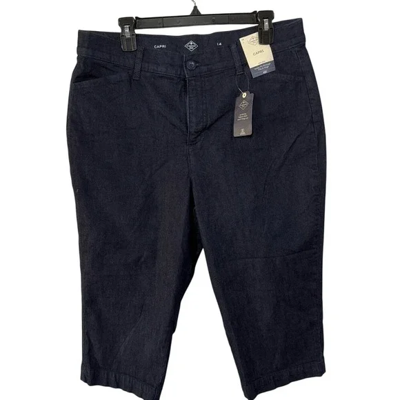 St Johns Bay Womens Mid Rise Capri Pants Dark‎ Wash Denim Size 14 New