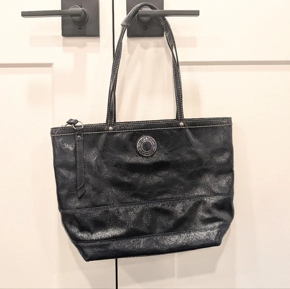 COACH Monogrammed Elegant Navy Leather Tote Shoulder Bag