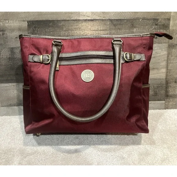 Vintage‎ Chaps Tote Bag Burgundy Double Shoulder Straps Zipper