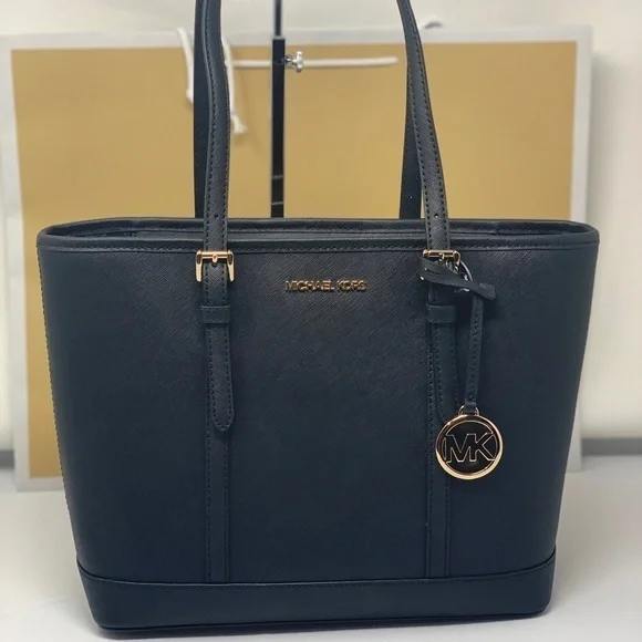 Michael kors jet set top zipper tote bag black