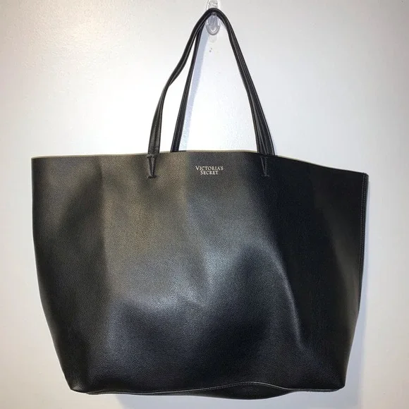 EUC Victoria’s Secret large black‎ leather tote