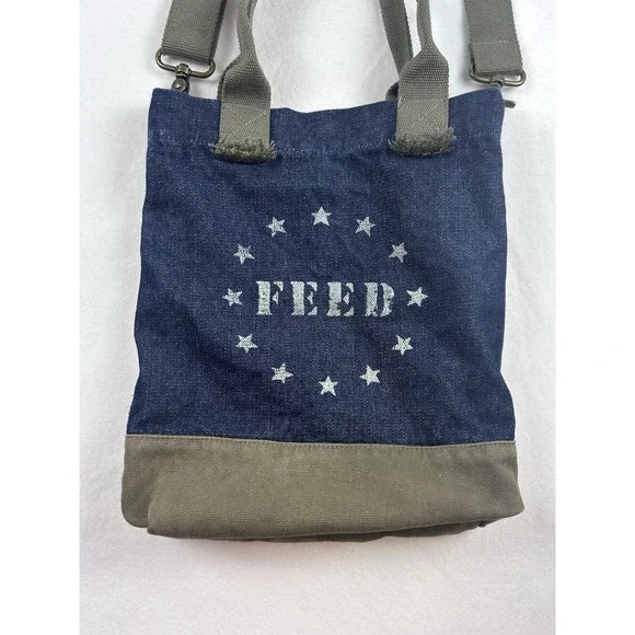 Feed + Target 20 Project Olive & Blue Denim Canvas Top Handle Crossbody Tote Bag