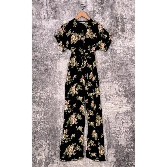 Reformation Jumpsuit 2 Womens Lemongrass Black Floral Crepe