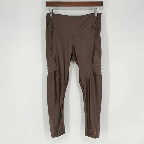 Avec Les Filles Women's Cropped Legging Size M Brown Mesh Detail Pull On Stretch