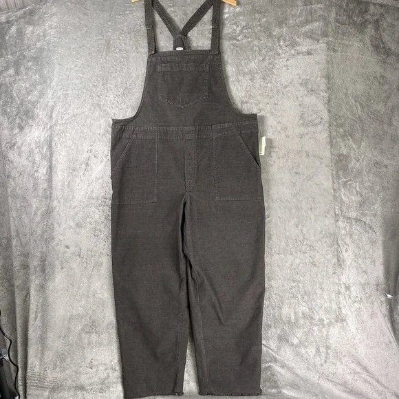 Aerie Overalls Womens Sz XL Grey Corduroy Adjustable Raw Hem Patch Pockets NWT