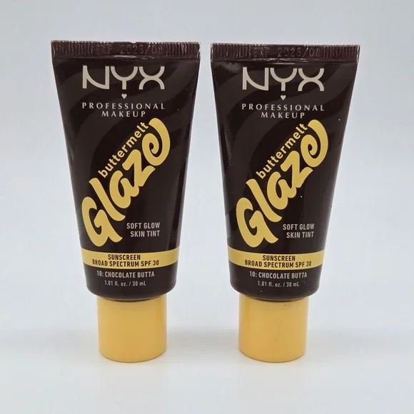 NYX Buttermelt Glaze Soft Glow Skin Tint 1.01 oz Chocolate Butta SPF 30 Lot of 2