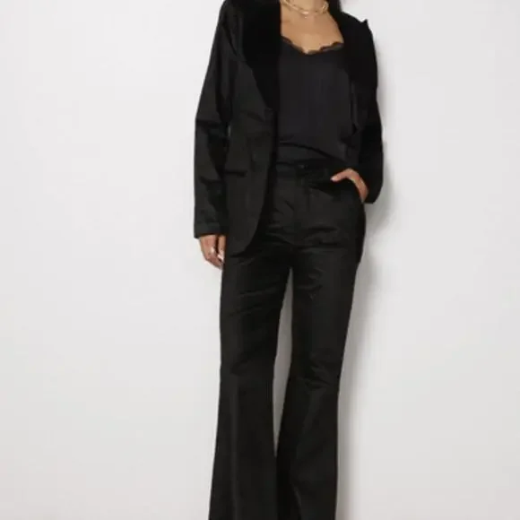 LEVEL 99 Percy Black Velvet Wide Leg Flare Trouser Pant - Size - 32 - NWT