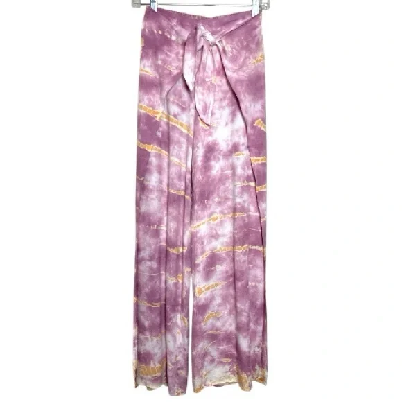 Young Fabulous & Broke Tie Dye Wide Leg Wrap Pants XS Pink Gold Beach Cover Up