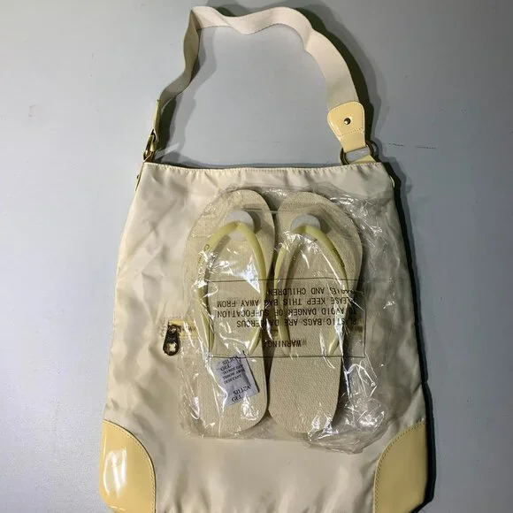 $5 or 4/$10: Cooei Pale Yellow Folding Nylon Bag and flip flops set NWT