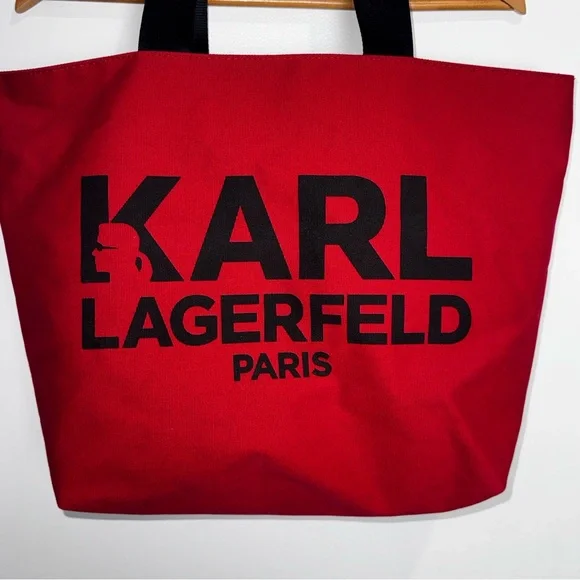 KARL LAGERFELD PARIS Kristen Tote Bag in Red canvas and saffiano leather