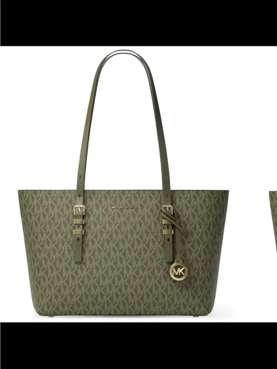 Michael Kors Olive MK Logo Tote with Gold-Tone Charm