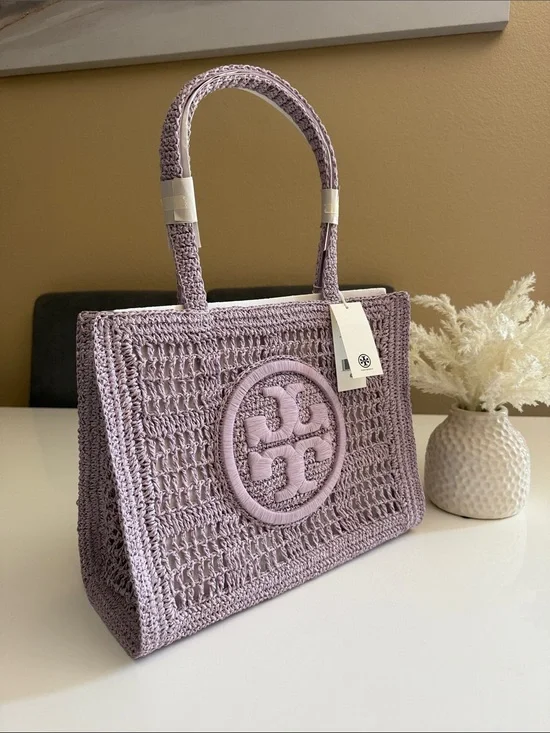 NWT , tory burch ELLA HAND-CROCHETED SMALL TOTE pale purple