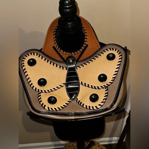 NEW American Bee-Vegan Butterfly Accent Tan and Brown Women's Bag