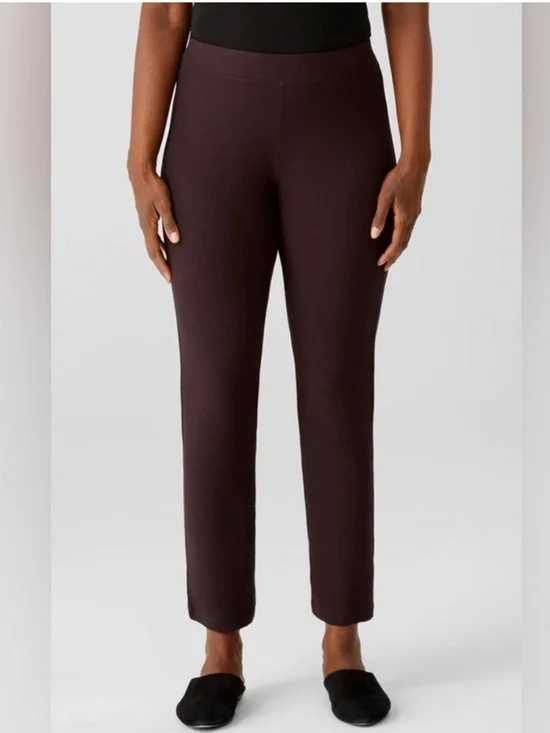 Eileen Fisher Washable Stretch Crepe Slim Ankle Pant Cassis Purple Large TK