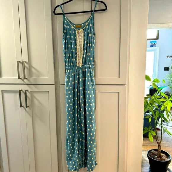 Skeno Jumpsuit Blue‎ and White Pineapple Print size Small