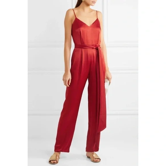 DIANE von Furstenberg Satin Sleeveless Jumpsuit in Red Size 6