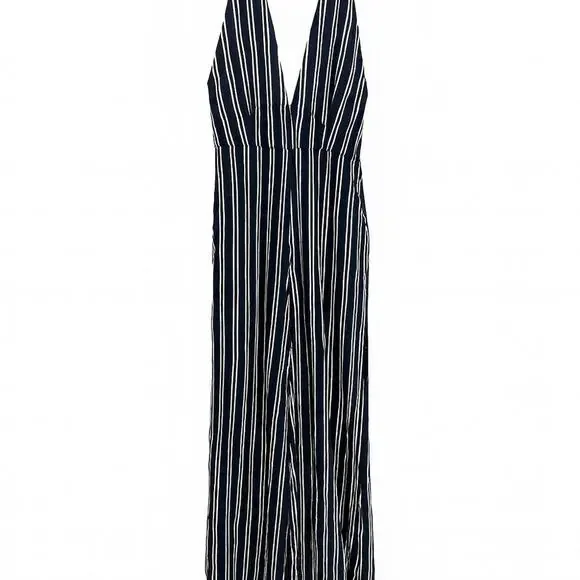 Jack by BB Dakota Navy Striped Halter Wide-Leg Jumpsuit – Size 6