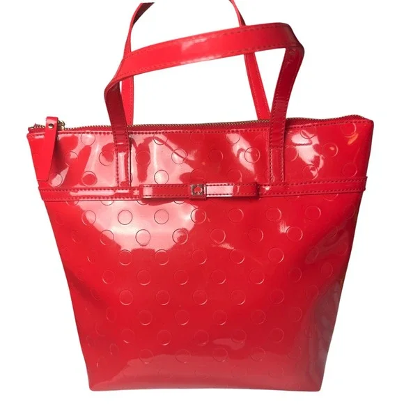 Kate Spade Tote Red Polka Dot Womens Med Patent Leather Bow Handbag Y2K 2000s