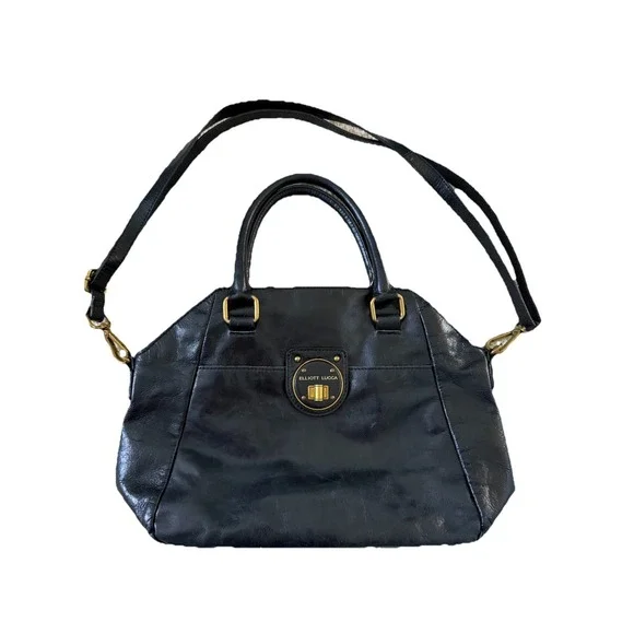 Elliott Lucca Leather Handbag Tote Shoulder Bag Aged Black Vintage EUC‎