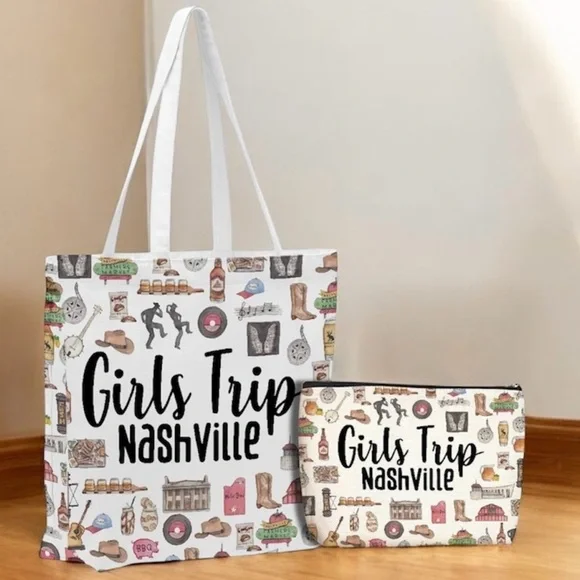NEW!Girls Trip Nashville Canvas Tote and Pouch Set