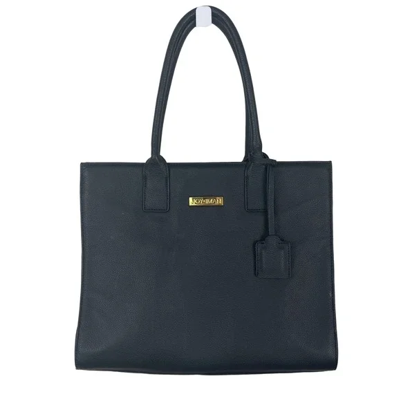 JOY & IMAN Black Textured Leather Tote Bag with Gold Accents and‎ Charm Watch