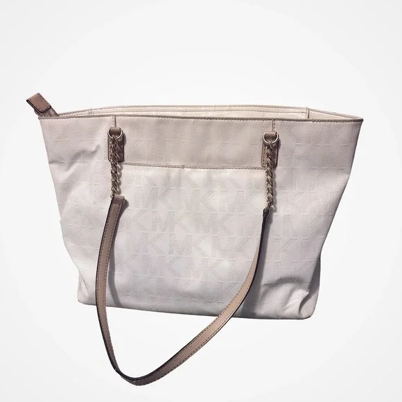 Michael Kors Jet Set Travel White MK Logo‎ Tote Bag Chain Strap Shoulder Bag