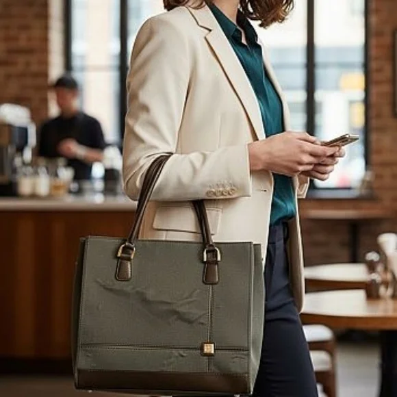DVF Diane Von Furstenberg Tote Bag Olive Green and Brown