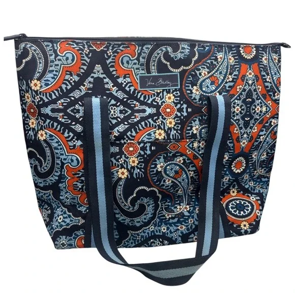 Vera Bradley Cooler Tote Bag Women Large Blue Orange Paisley Zip Top Pocket