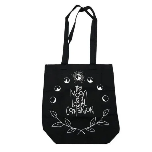 OwlCrate Moon Phases Tote Bag Womens Black Celestial Minimalist Cotton Shopper