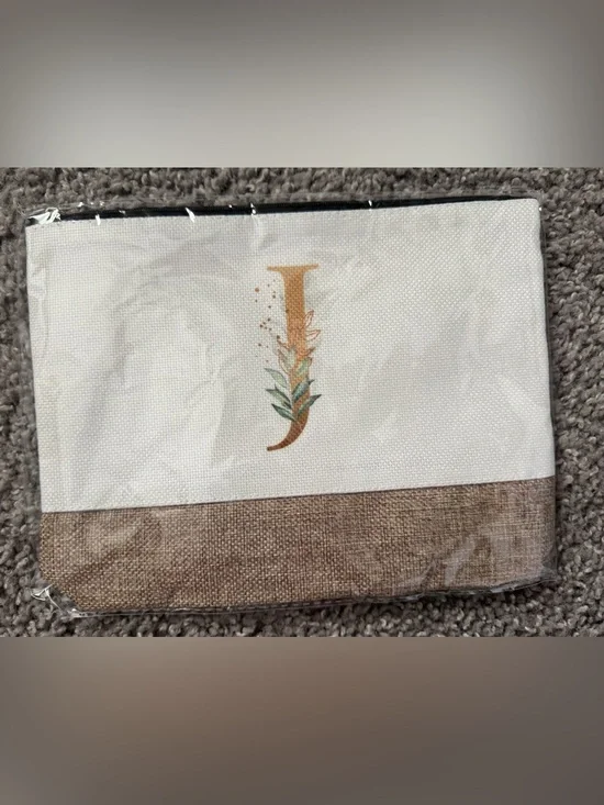 Monogram J Canvas Tote with Matching Zip Bag Accent with Botanical Motif