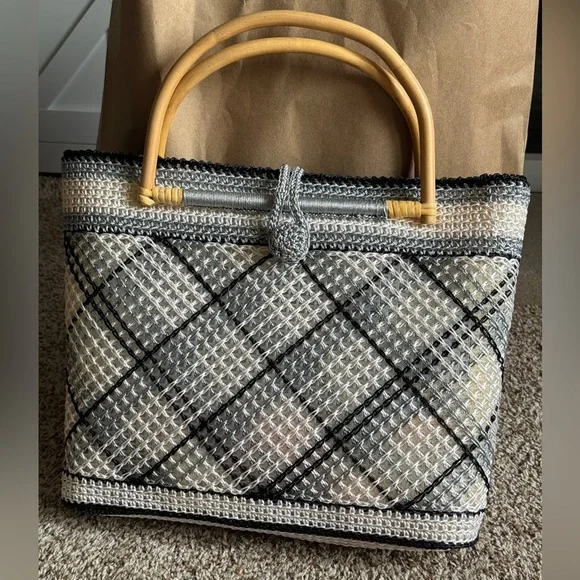 Elegant Woven‎ Handbag with Bamboo Handles